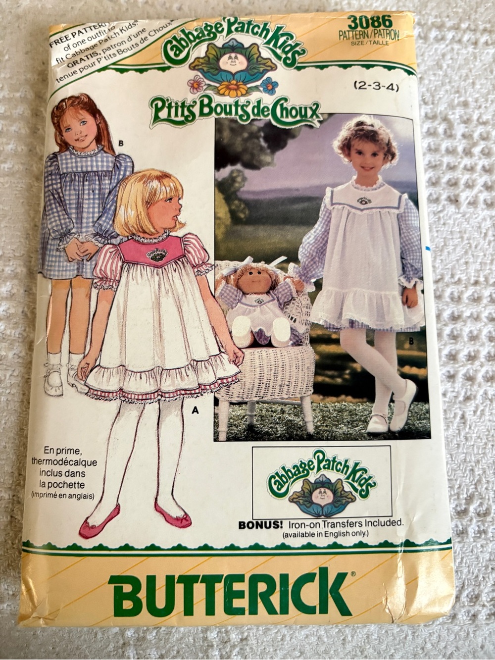 Vintage Butterick Pattern 3086 for Girl’s Cabbage Patch Kids Dress